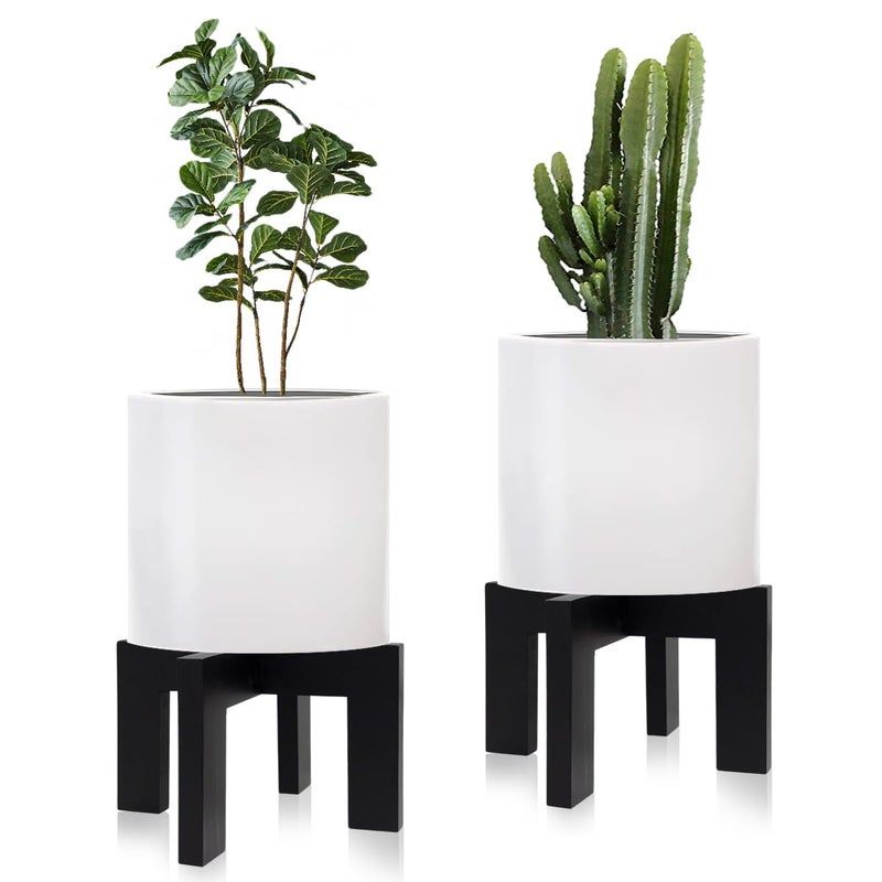 hismocal 2 Pack Wood Plant Stand Indoor Holders for Plants  Sturdy Flower Pot Stands Plants Shelf  Wooden Stool for Patio Plant Stand  Fit 5-18 Inch Variety Flower Pots  Easily Assemble (2 Pack-Black) - Image 1
